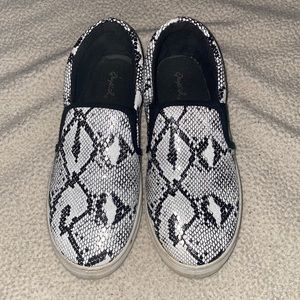 Snake skin slip on shoes